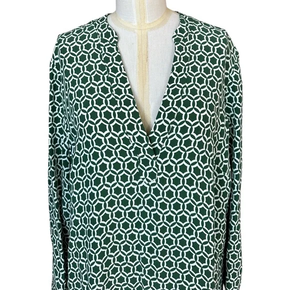 BODEN Tall Caftan Dress Green & White Geometric Patterned Tunic Dress Size 12L - Picture 4 of 10